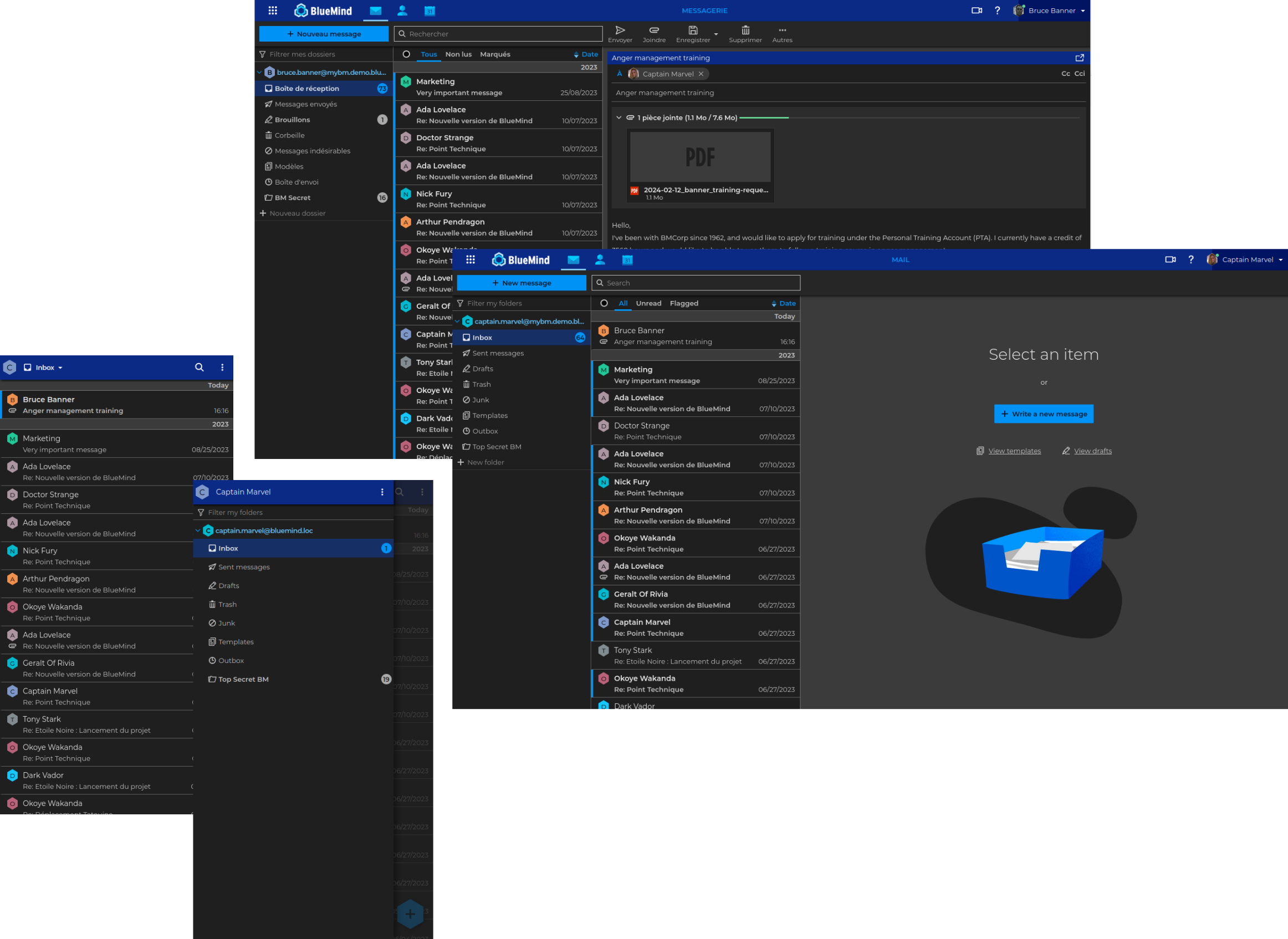 visuel mode sombre de l'interface BlueMind 5